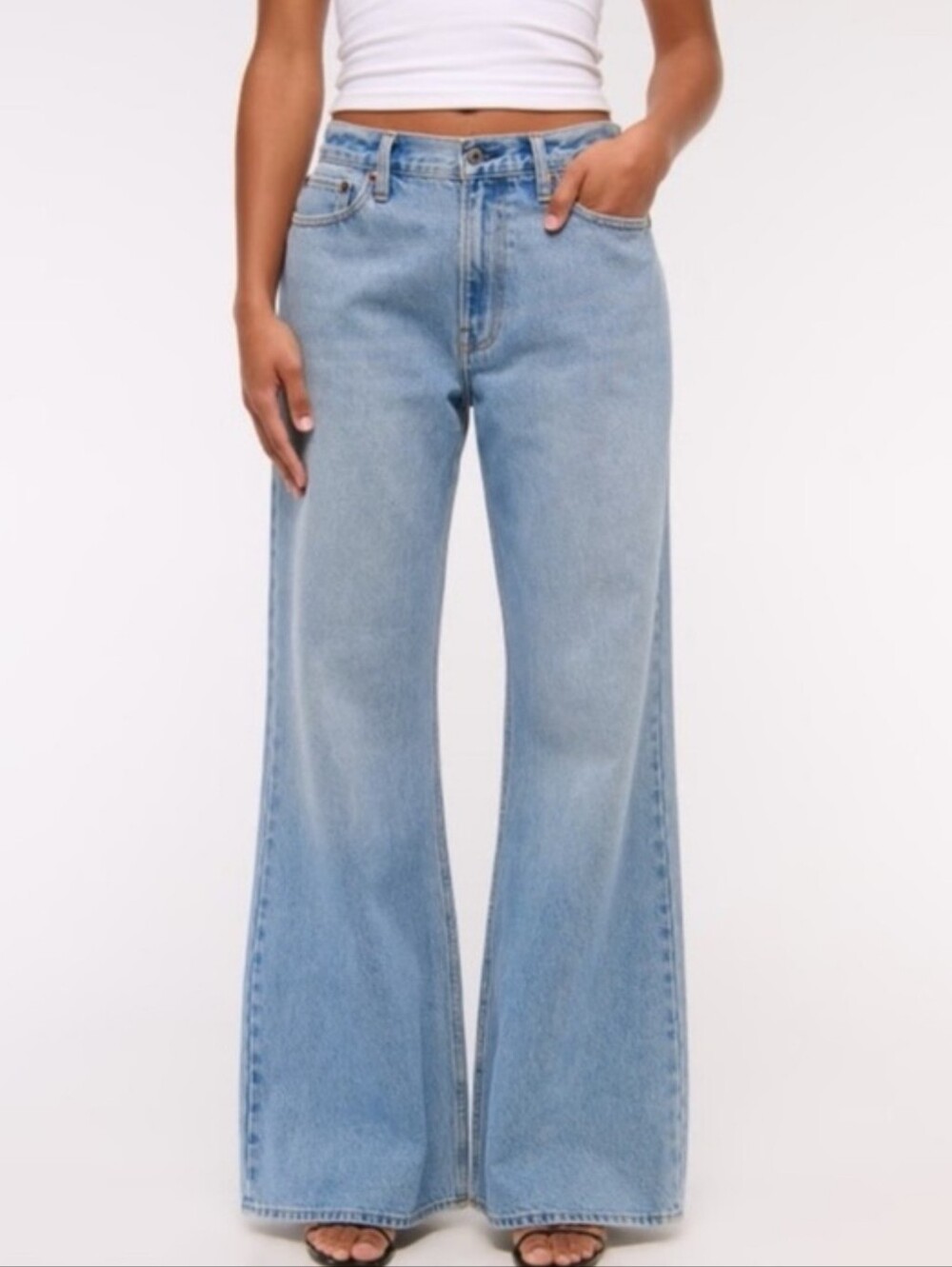 Abercrombie Baggy Boot Women’s Light Blue Flare Jeans - Casual Mid-Rise Style